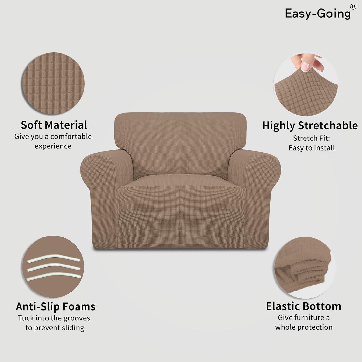 image:imageEasyGoing Stretch Sofa Slipcover 1Piece Sofa Cover Furniture Protector Couch Soft with Elastic Bottom for Kids Polyester Spandex Jacquard Fabric Small Checks Sofa Dark GrayCamel