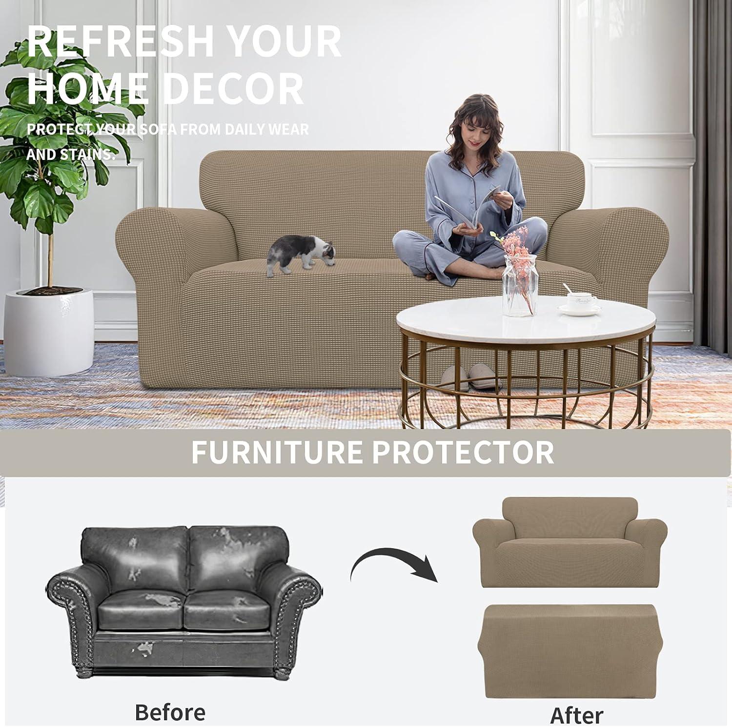 image:imageEasyGoing Stretch Sofa Slipcover 1Piece Sofa Cover Furniture Protector Couch Soft with Elastic Bottom for Kids Polyester Spandex Jacquard Fabric Small Checks Sofa Dark GrayNatural