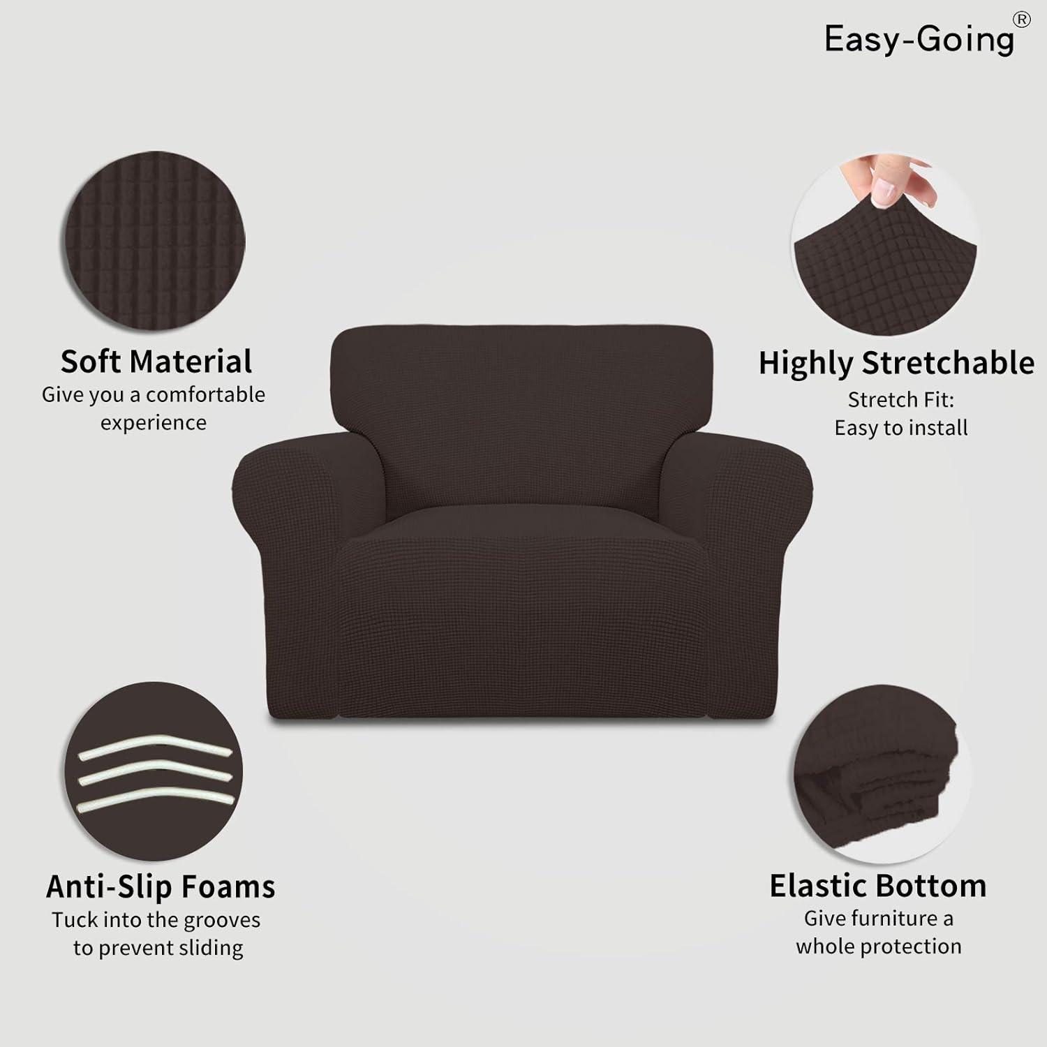 image:imageEasyGoing Stretch Sofa Slipcover 1Piece Sofa Cover Furniture Protector Couch Soft with Elastic Bottom for Kids Polyester Spandex Jacquard Fabric Small Checks Sofa Dark GrayChocolate
