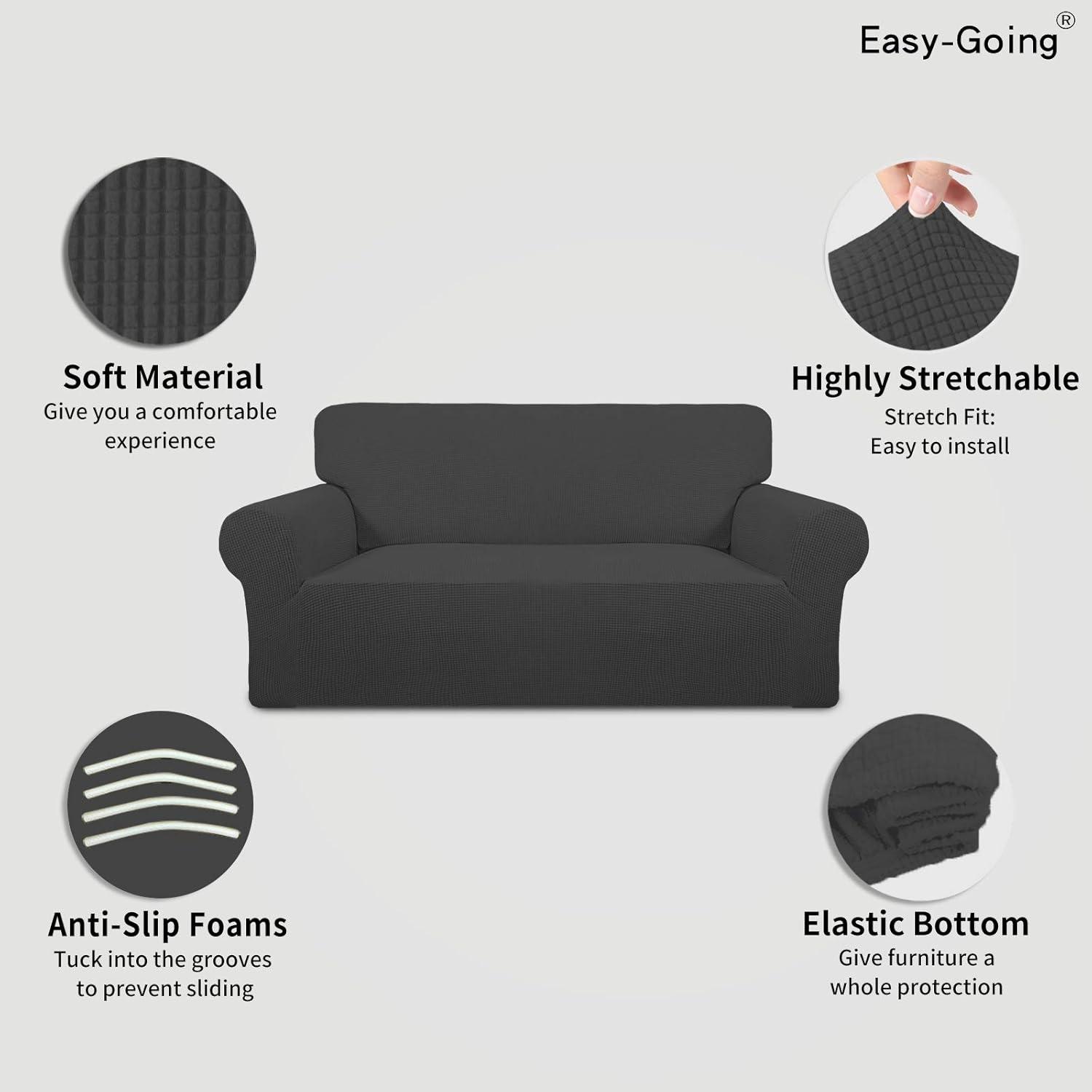 image:imageEasyGoing Stretch Sofa Slipcover 1Piece Sofa Cover Furniture Protector Couch Soft with Elastic Bottom for Kids Polyester Spandex Jacquard Fabric Small Checks Sofa Dark GrayDark Gray