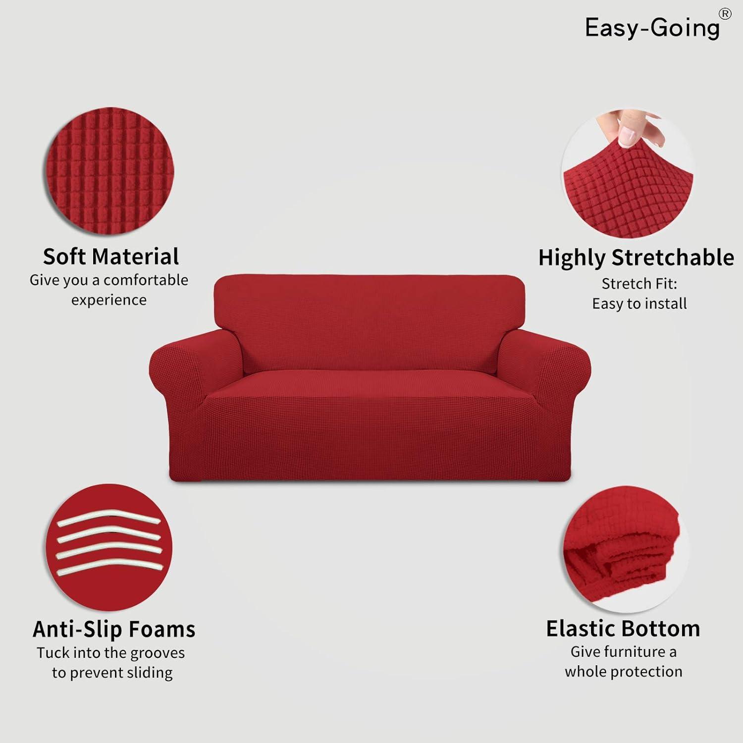image:imageEasyGoing Stretch Sofa Slipcover 1Piece Sofa Cover Furniture Protector Couch Soft with Elastic Bottom for Kids Polyester Spandex Jacquard Fabric Small Checks Sofa Dark GrayChristmas Red