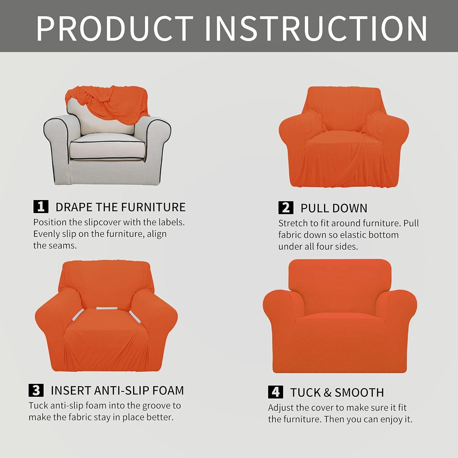 image:imageEasyGoing Stretch Sofa Slipcover 1Piece Sofa Cover Furniture Protector Couch Soft with Elastic Bottom for Kids Polyester Spandex Jacquard Fabric Small Checks Sofa Dark GrayOrange