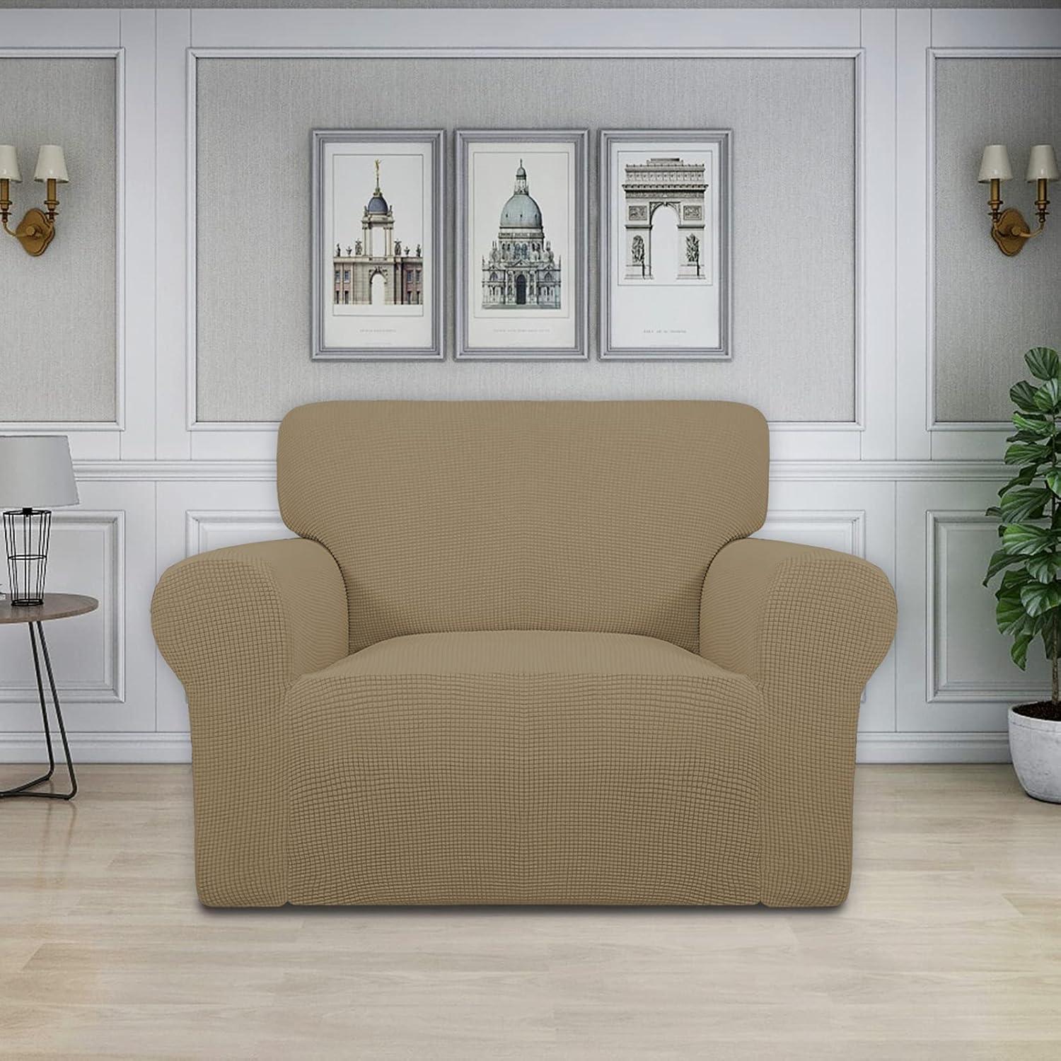 image:imageEasyGoing Stretch Sofa Slipcover 1Piece Sofa Cover Furniture Protector Couch Soft with Elastic Bottom for Kids Polyester Spandex Jacquard Fabric Small Checks Sofa Dark GrayTan