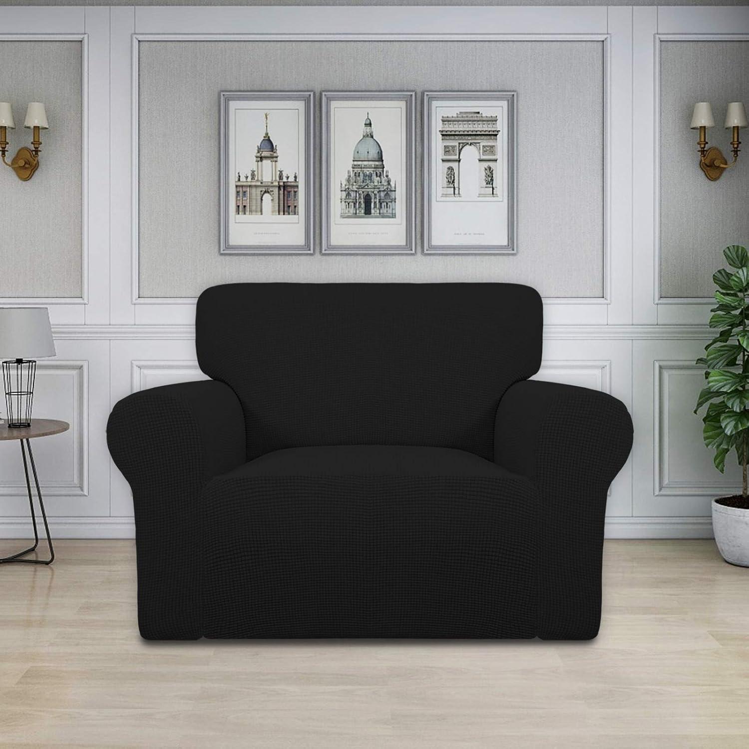 image:imageEasyGoing Stretch Sofa Slipcover 1Piece Sofa Cover Furniture Protector Couch Soft with Elastic Bottom for Kids Polyester Spandex Jacquard Fabric Small Checks Sofa Dark GrayBlack