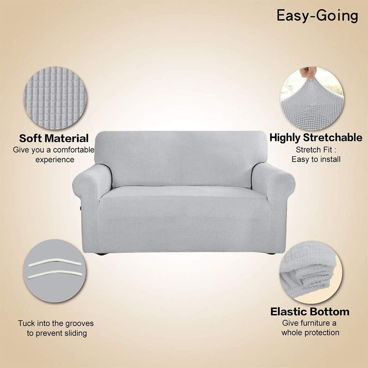 image:imageEasyGoing Stretch Sofa Slipcover 1Piece Sofa Cover Furniture Protector Couch Soft with Elastic Bottom for Kids Polyester Spandex Jacquard Fabric Small Checks Sofa Dark GraySilver Gray