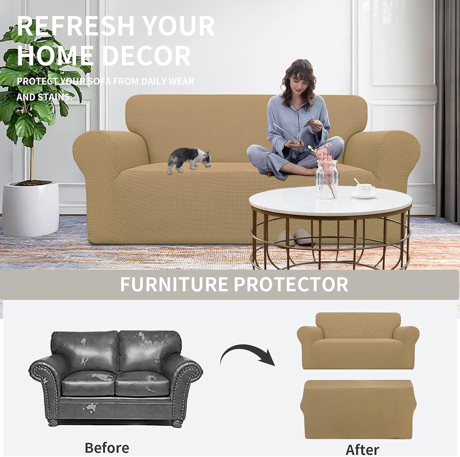 image:imageEasyGoing Stretch Sofa Slipcover 1Piece Sofa Cover Furniture Protector Couch Soft with Elastic Bottom for Kids Polyester Spandex Jacquard Fabric Small Checks Sofa Dark GrayGolden