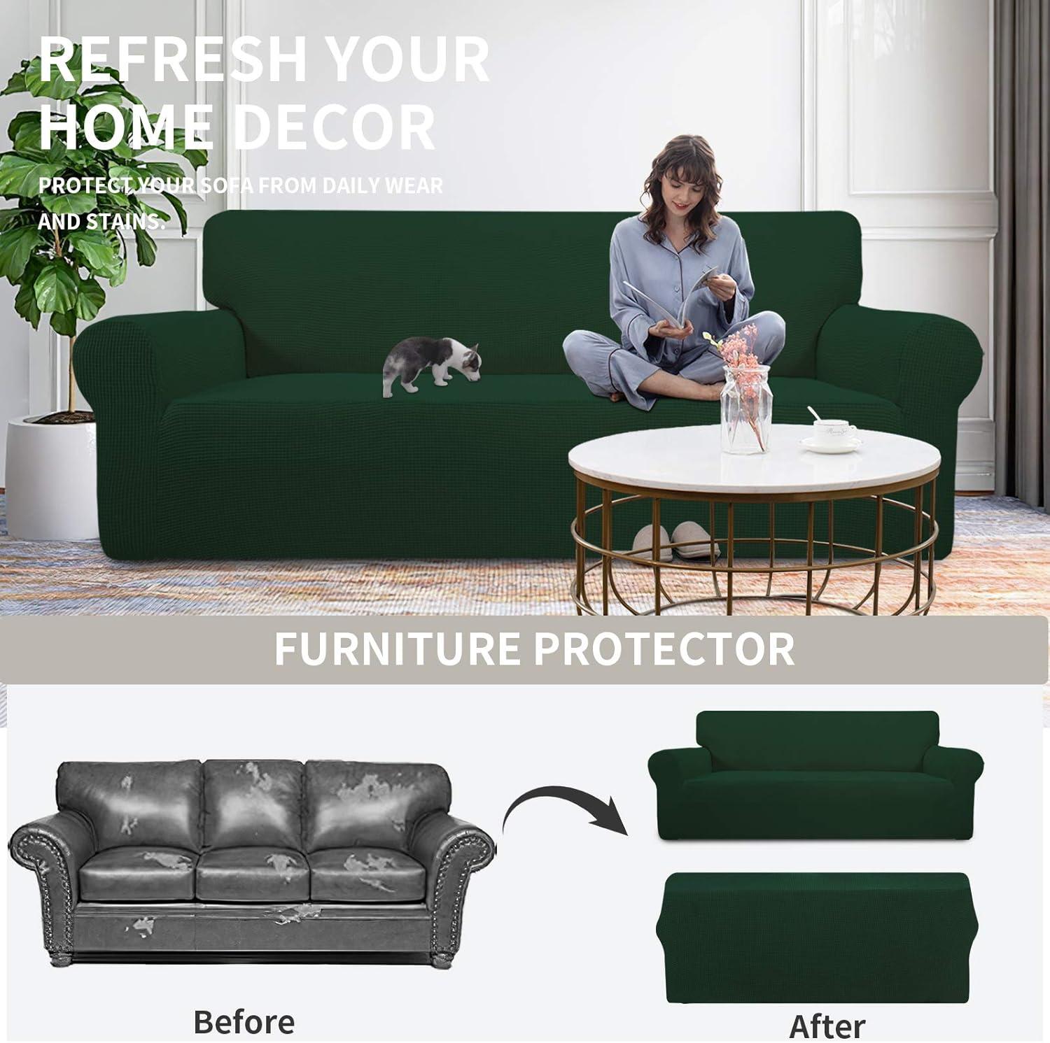 image:imageEasyGoing Stretch Sofa Slipcover 1Piece Sofa Cover Furniture Protector Couch Soft with Elastic Bottom for Kids Polyester Spandex Jacquard Fabric Small Checks Sofa Dark GrayDark Green