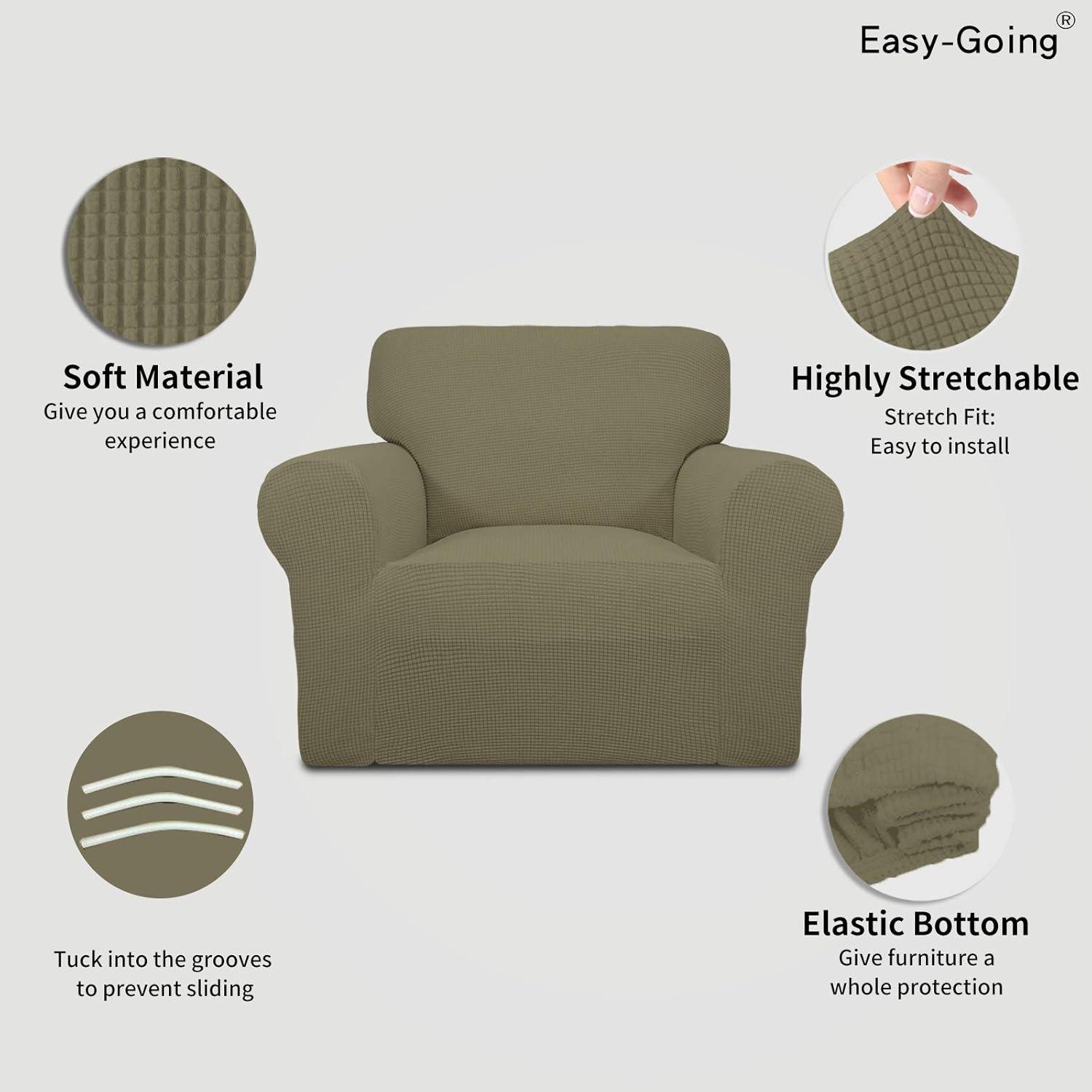 image:imageEasyGoing Stretch Sofa Slipcover 1Piece Sofa Cover Furniture Protector Couch Soft with Elastic Bottom for Kids Polyester Spandex Jacquard Fabric Small Checks Sofa Dark GrayKhaki