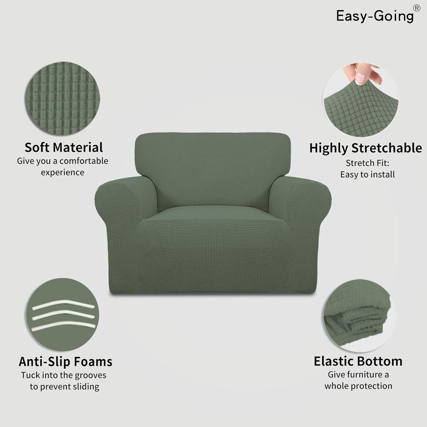 image:imageEasyGoing Stretch Sofa Slipcover 1Piece Sofa Cover Furniture Protector Couch Soft with Elastic Bottom for Kids Polyester Spandex Jacquard Fabric Small Checks Sofa Dark GrayGreyish Green