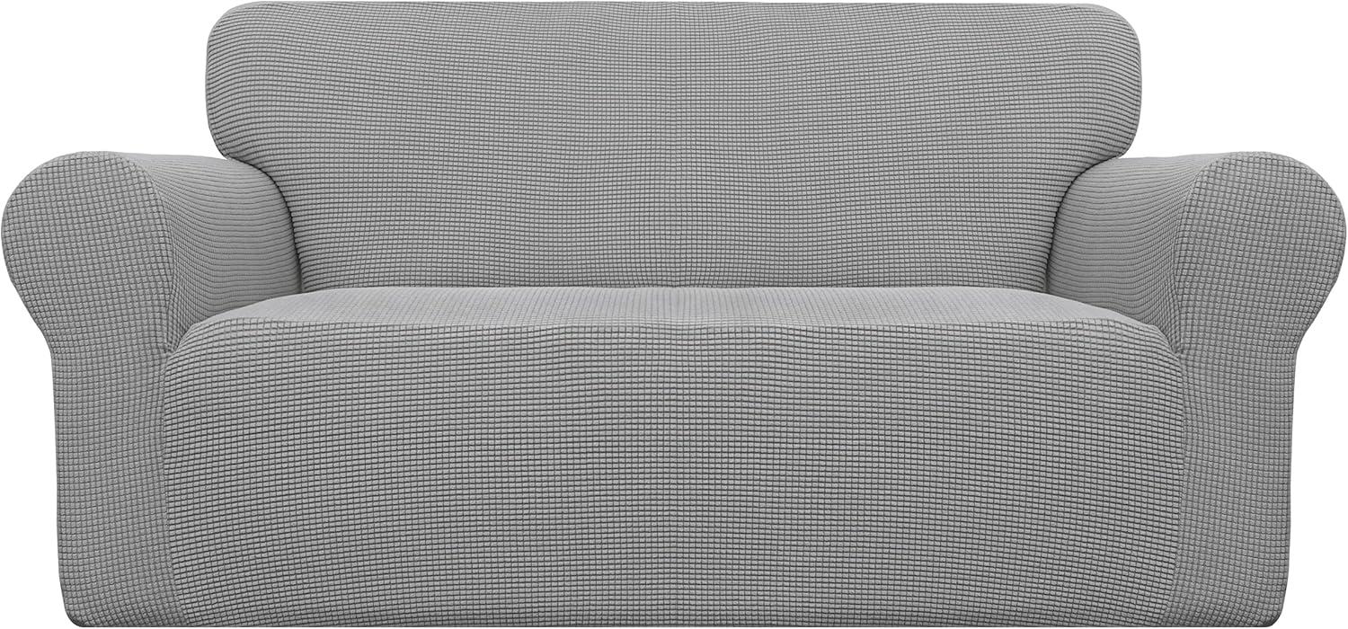image:imageEasyGoing Stretch Sofa Slipcover 1Piece Sofa Cover Furniture Protector Couch Soft with Elastic Bottom for Kids Polyester Spandex Jacquard Fabric Small Checks Sofa Dark GrayLight Gray