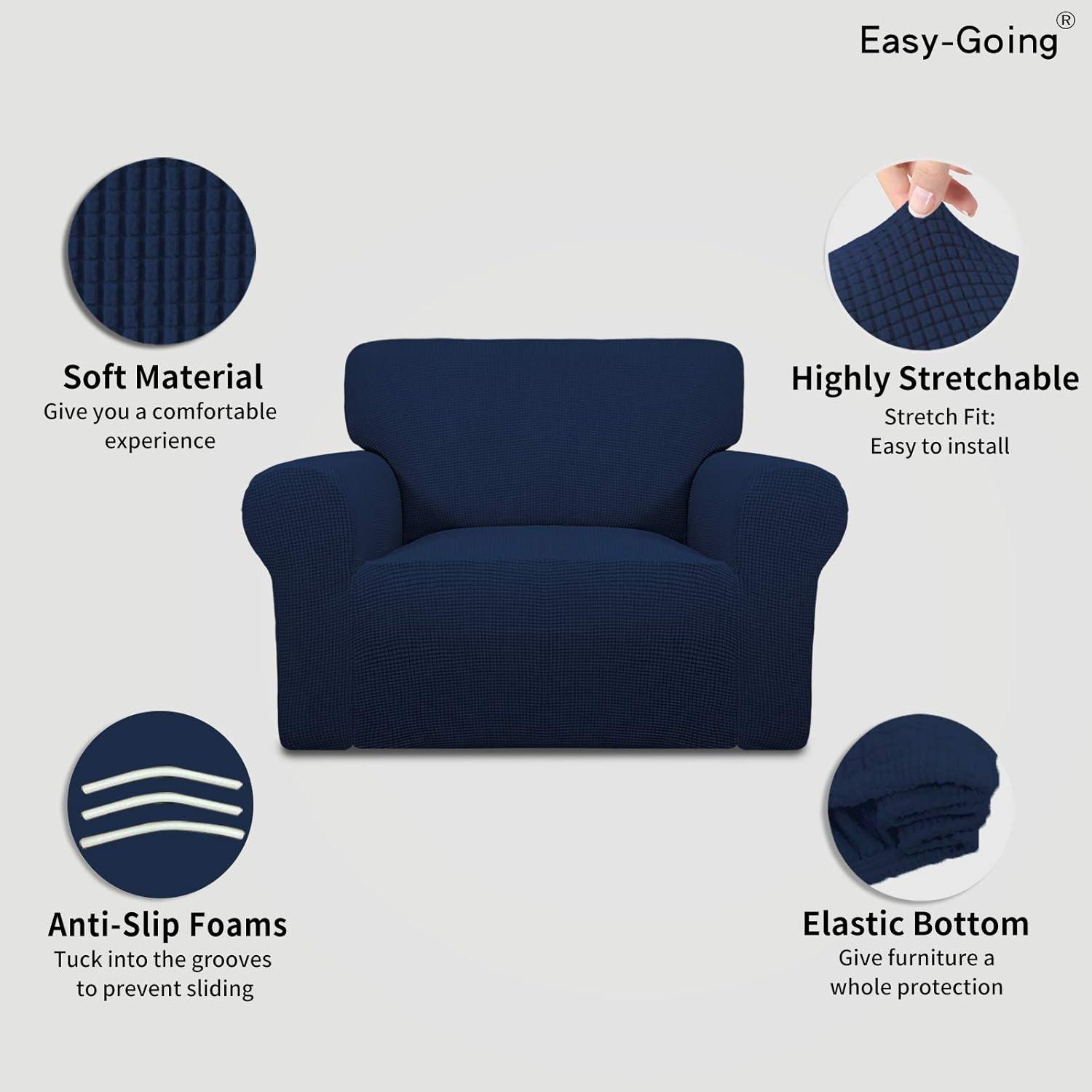 image:imageEasyGoing Stretch Sofa Slipcover 1Piece Sofa Cover Furniture Protector Couch Soft with Elastic Bottom for Kids Polyester Spandex Jacquard Fabric Small Checks Sofa Dark GrayNavy
