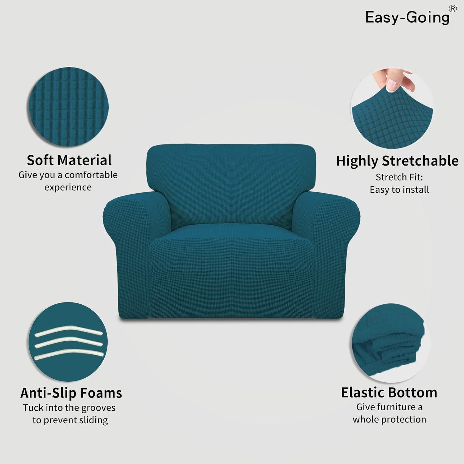 image:imageEasyGoing Stretch Sofa Slipcover 1Piece Sofa Cover Furniture Protector Couch Soft with Elastic Bottom for Kids Polyester Spandex Jacquard Fabric Small Checks Sofa Dark GrayPeacock Blue