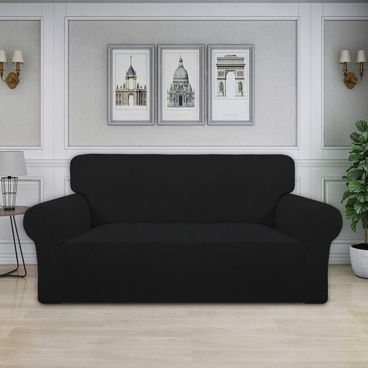 image:imageEasyGoing Stretch Sofa Slipcover 1Piece Sofa Cover Furniture Protector Couch Soft with Elastic Bottom for Kids Polyester Spandex Jacquard Fabric Small Checks Sofa Dark GrayBlack