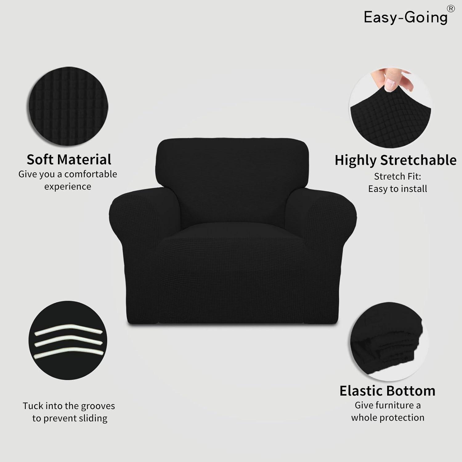 image:imageEasyGoing Stretch Sofa Slipcover 1Piece Sofa Cover Furniture Protector Couch Soft with Elastic Bottom for Kids Polyester Spandex Jacquard Fabric Small Checks Sofa Dark GrayBlack