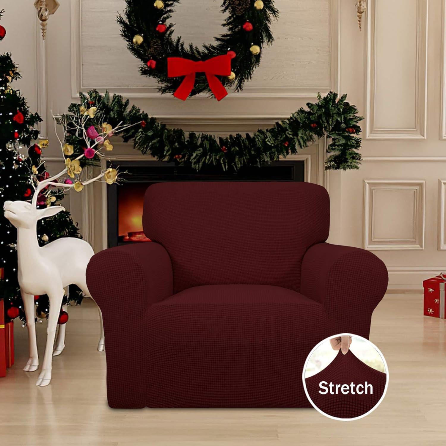 image:imageEasyGoing Stretch Sofa Slipcover 1Piece Sofa Cover Furniture Protector Couch Soft with Elastic Bottom for Kids Polyester Spandex Jacquard Fabric Small Checks Sofa Dark GrayWine