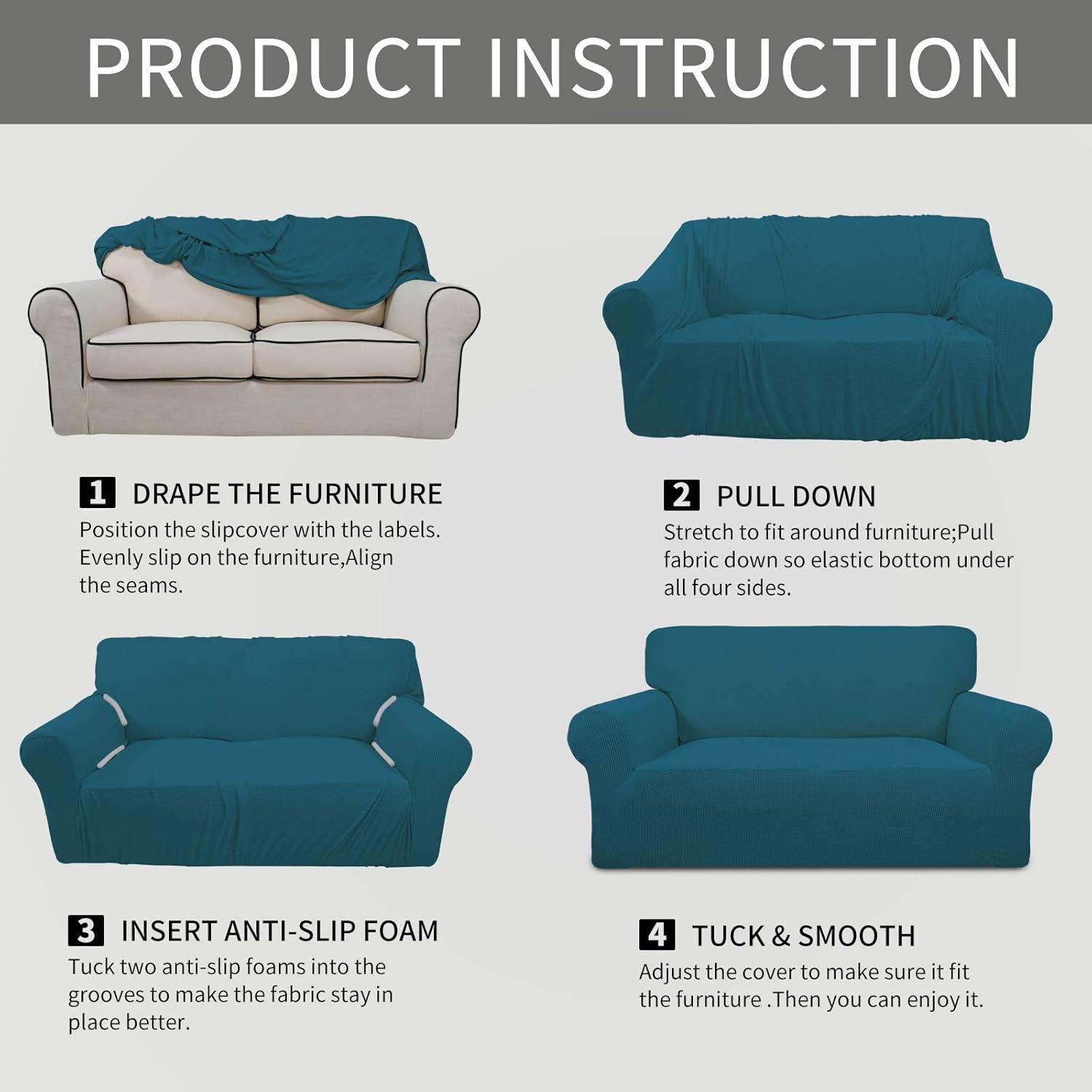 image:imageEasyGoing Stretch Sofa Slipcover 1Piece Sofa Cover Furniture Protector Couch Soft with Elastic Bottom for Kids Polyester Spandex Jacquard Fabric Small Checks Sofa Dark GrayPeacock Blue