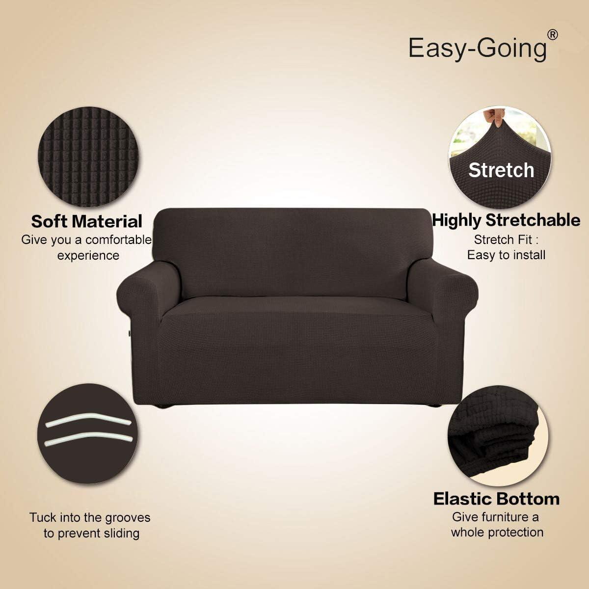 image:imageEasyGoing Stretch Sofa Slipcover 1Piece Sofa Cover Furniture Protector Couch Soft with Elastic Bottom for Kids Polyester Spandex Jacquard Fabric Small Checks Sofa Dark GrayChocolate
