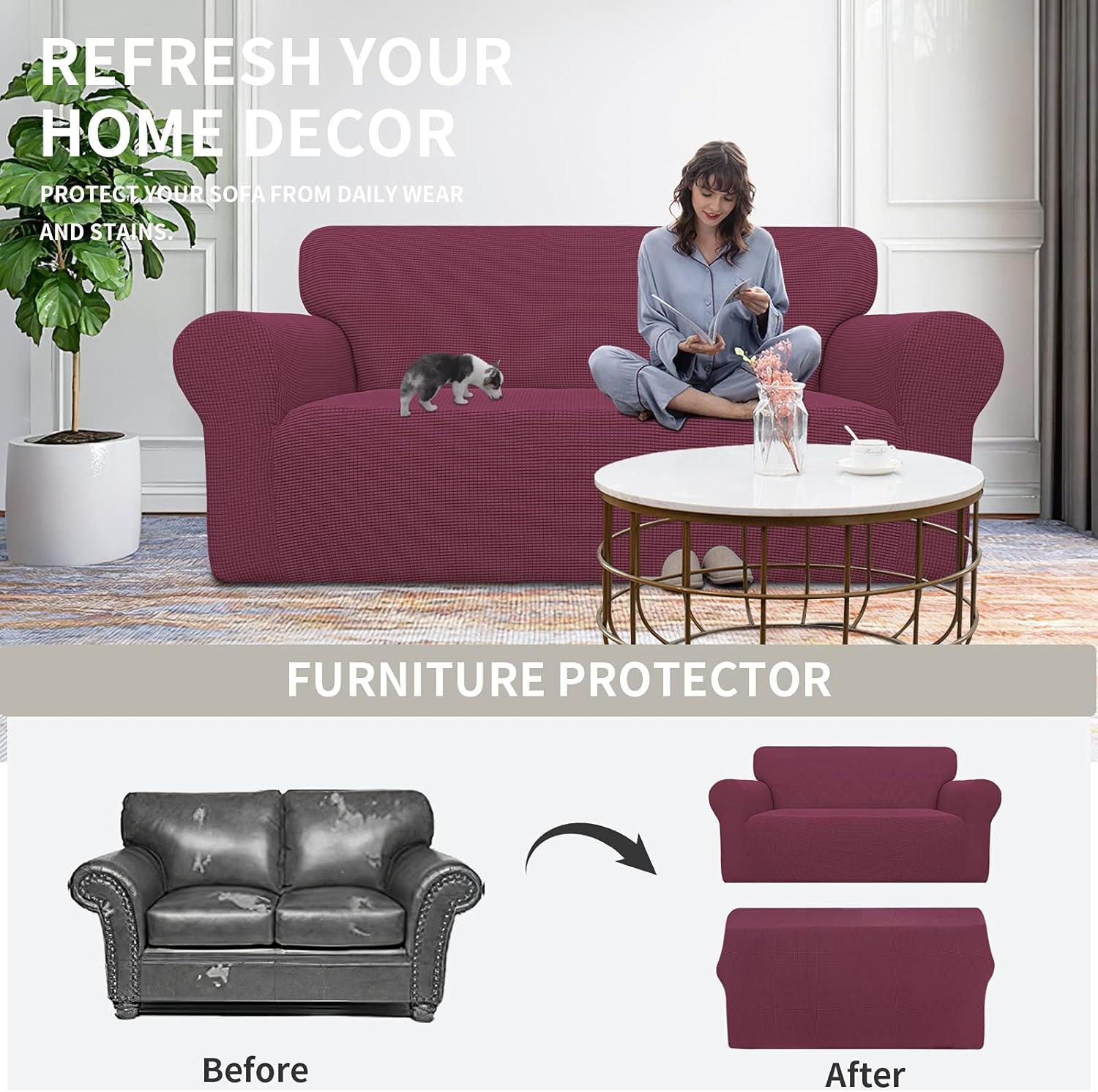 image:imageEasyGoing Stretch Sofa Slipcover 1Piece Sofa Cover Furniture Protector Couch Soft with Elastic Bottom for Kids Polyester Spandex Jacquard Fabric Small Checks Sofa Dark GrayAsh Rose