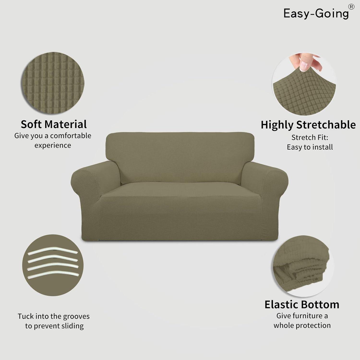 image:imageEasyGoing Stretch Sofa Slipcover 1Piece Sofa Cover Furniture Protector Couch Soft with Elastic Bottom for Kids Polyester Spandex Jacquard Fabric Small Checks Sofa Dark GrayKhaki