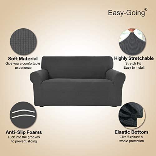 image:imageEasyGoing Stretch Sofa Slipcover 1Piece Sofa Cover Furniture Protector Couch Soft with Elastic Bottom for Kids Polyester Spandex Jacquard Fabric Small Checks Sofa Dark GrayDark Gray