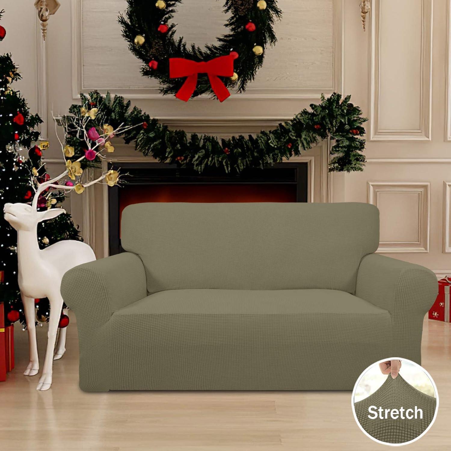 image:imageEasyGoing Stretch Sofa Slipcover 1Piece Sofa Cover Furniture Protector Couch Soft with Elastic Bottom for Kids Polyester Spandex Jacquard Fabric Small Checks Sofa Dark GrayKhaki