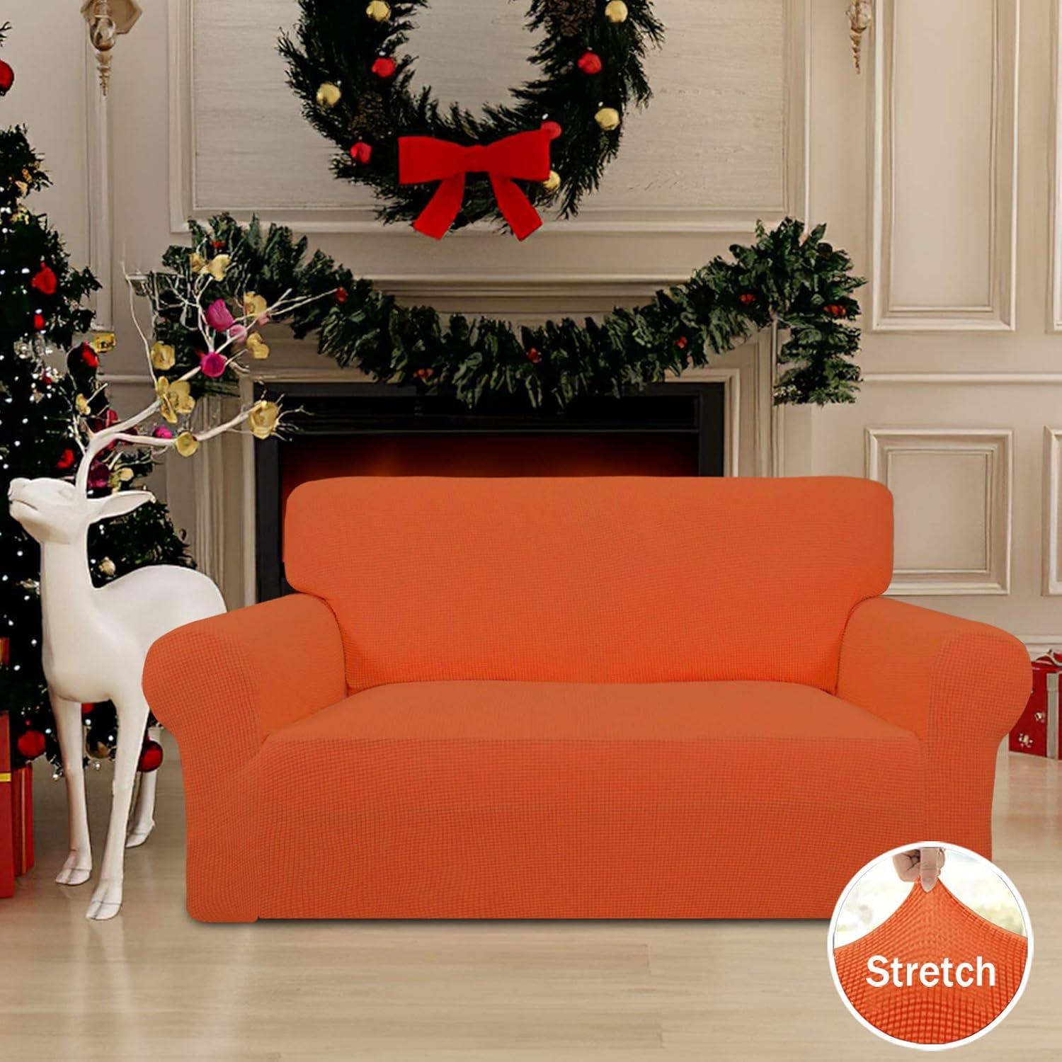 image:imageEasyGoing Stretch Sofa Slipcover 1Piece Sofa Cover Furniture Protector Couch Soft with Elastic Bottom for Kids Polyester Spandex Jacquard Fabric Small Checks Sofa Dark GrayOrange