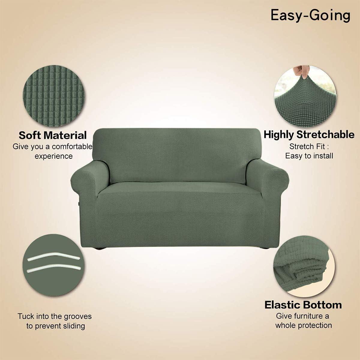 image:imageEasyGoing Stretch Sofa Slipcover 1Piece Sofa Cover Furniture Protector Couch Soft with Elastic Bottom for Kids Polyester Spandex Jacquard Fabric Small Checks Sofa Dark GrayGreyish Green