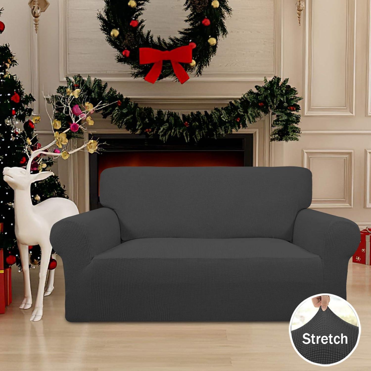 image:imageEasyGoing Stretch Sofa Slipcover 1Piece Sofa Cover Furniture Protector Couch Soft with Elastic Bottom for Kids Polyester Spandex Jacquard Fabric Small Checks Sofa Dark GrayDark Gray