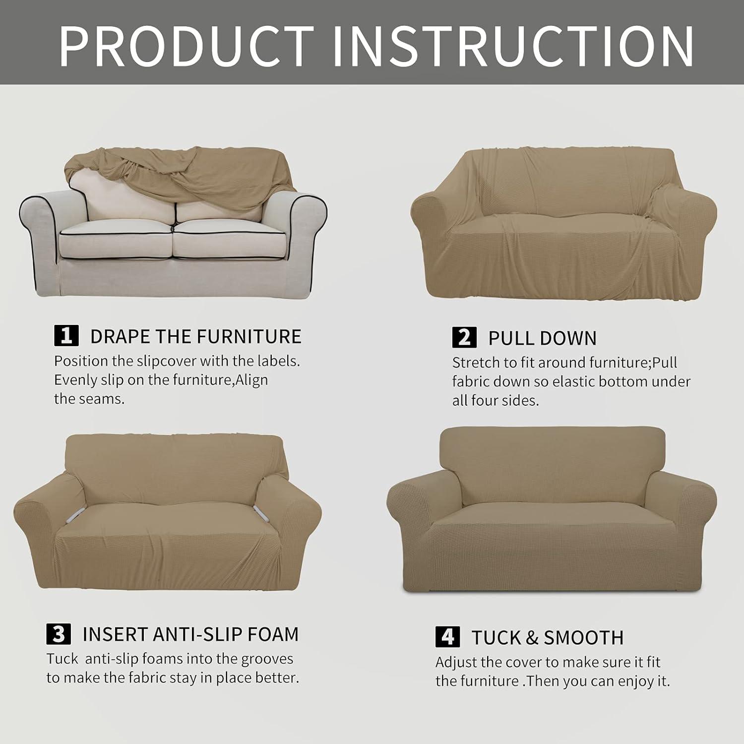 image:imageEasyGoing Stretch Sofa Slipcover 1Piece Sofa Cover Furniture Protector Couch Soft with Elastic Bottom for Kids Polyester Spandex Jacquard Fabric Small Checks Sofa Dark GrayTan