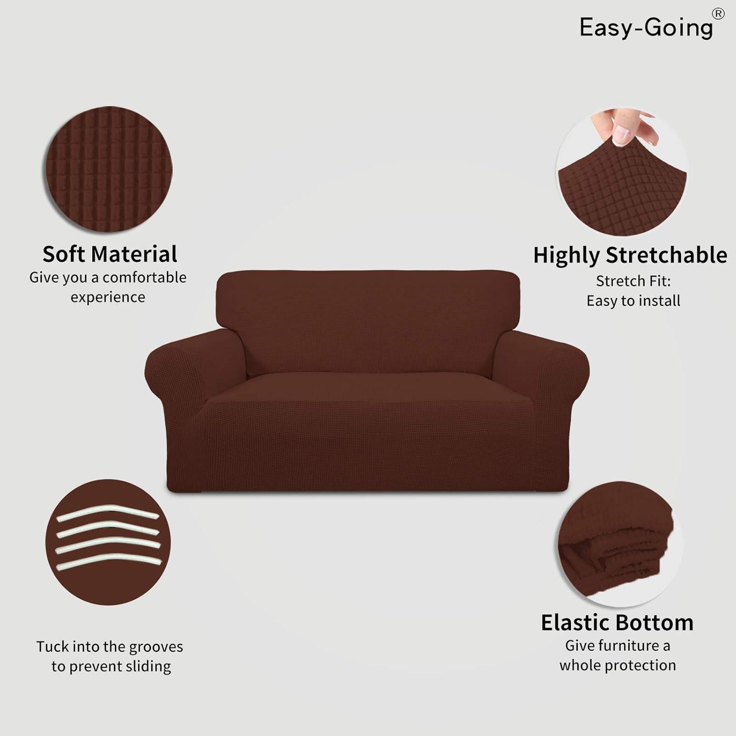 image:imageEasyGoing Stretch Sofa Slipcover 1Piece Sofa Cover Furniture Protector Couch Soft with Elastic Bottom for Kids Polyester Spandex Jacquard Fabric Small Checks Sofa Dark GrayCoffee