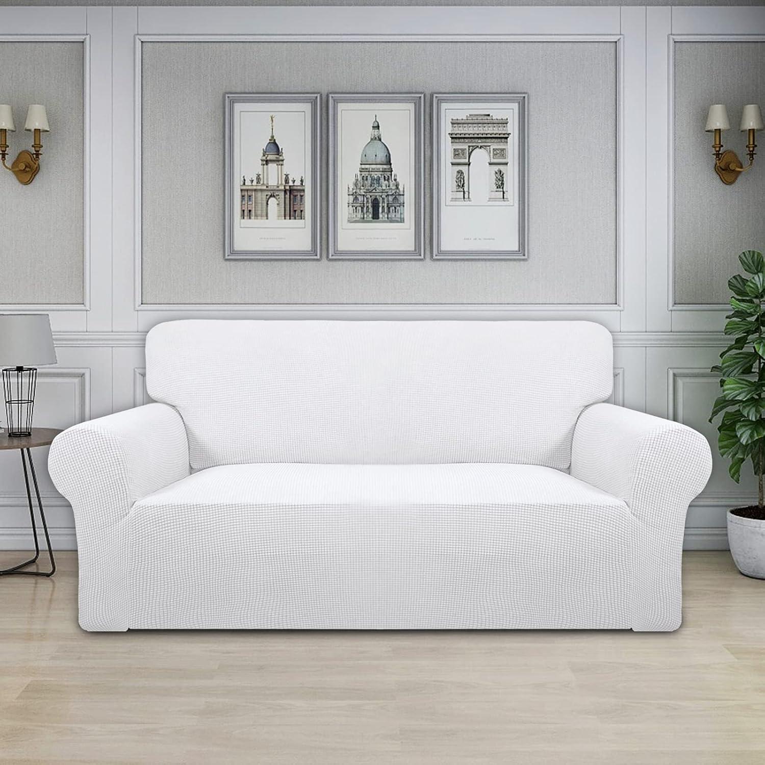 image:imageEasyGoing Stretch Sofa Slipcover 1Piece Sofa Cover Furniture Protector Couch Soft with Elastic Bottom for Kids Polyester Spandex Jacquard Fabric Small Checks Sofa Dark GraySnow White