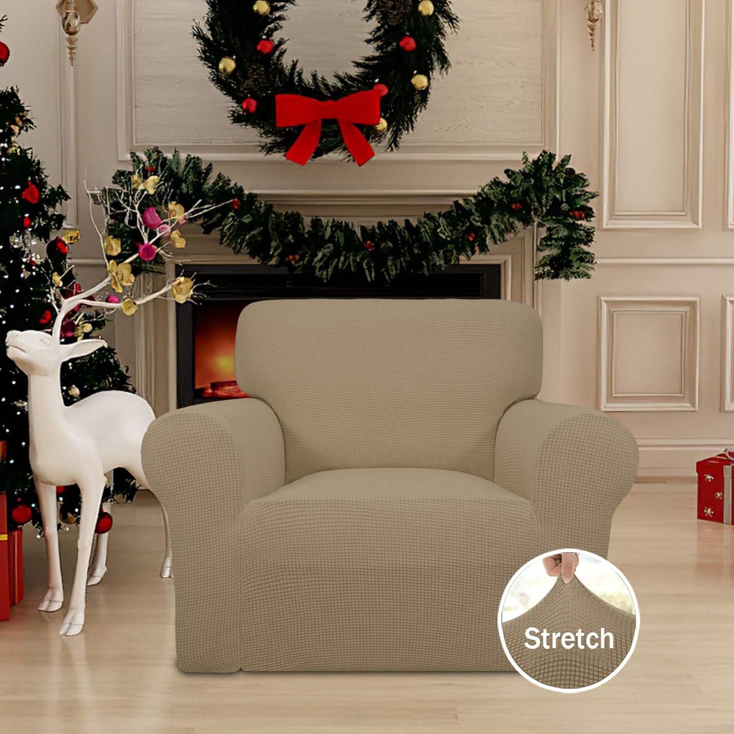 image:imageEasyGoing Stretch Sofa Slipcover 1Piece Sofa Cover Furniture Protector Couch Soft with Elastic Bottom for Kids Polyester Spandex Jacquard Fabric Small Checks Sofa Dark GrayTan
