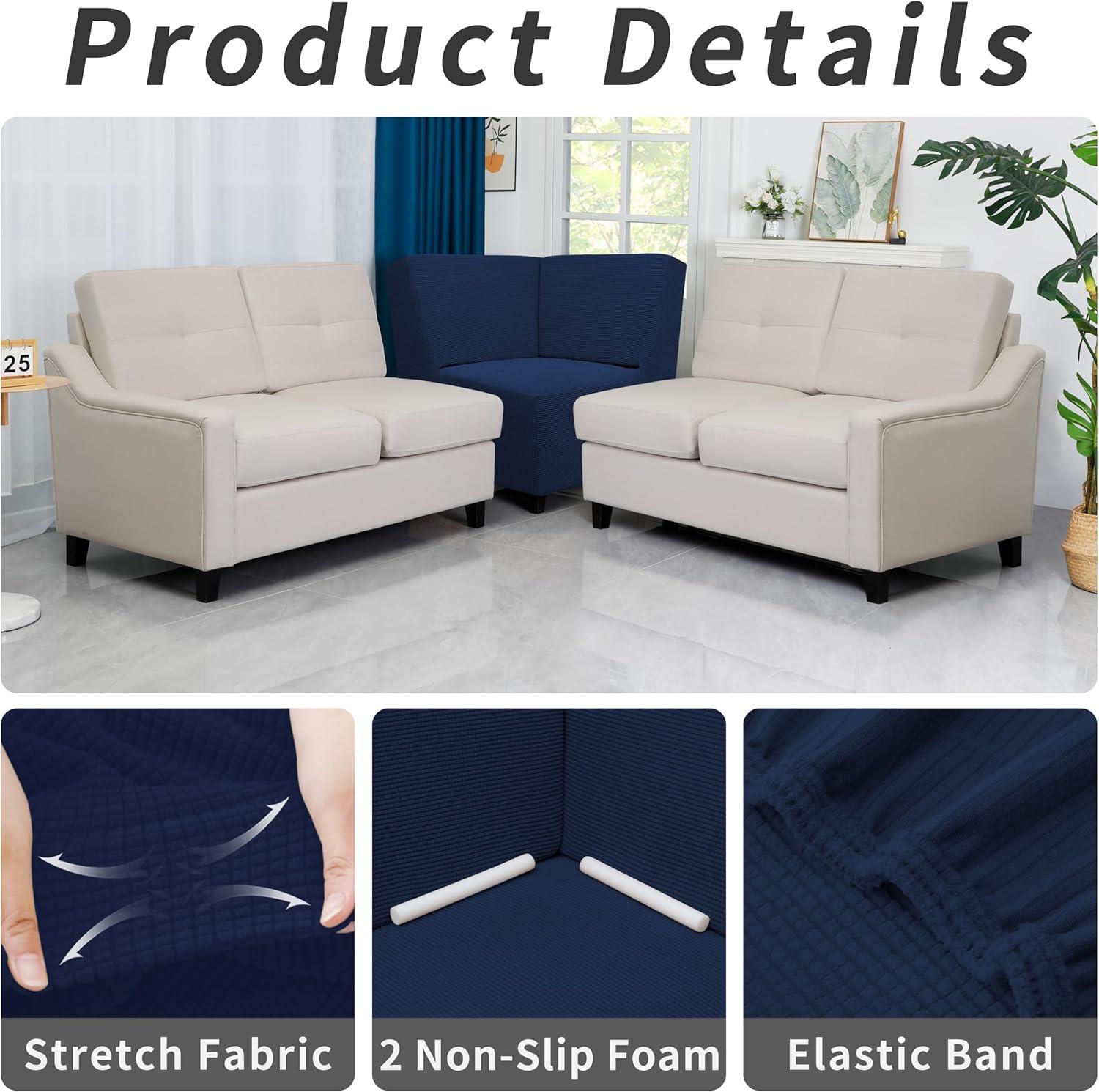 image:imageEasyGoing Stretch Sofa Slipcover 1Piece Sofa Cover Furniture Protector Couch Soft with Elastic Bottom for Kids Polyester Spandex Jacquard Fabric Small Checks Sofa Dark GrayNavy