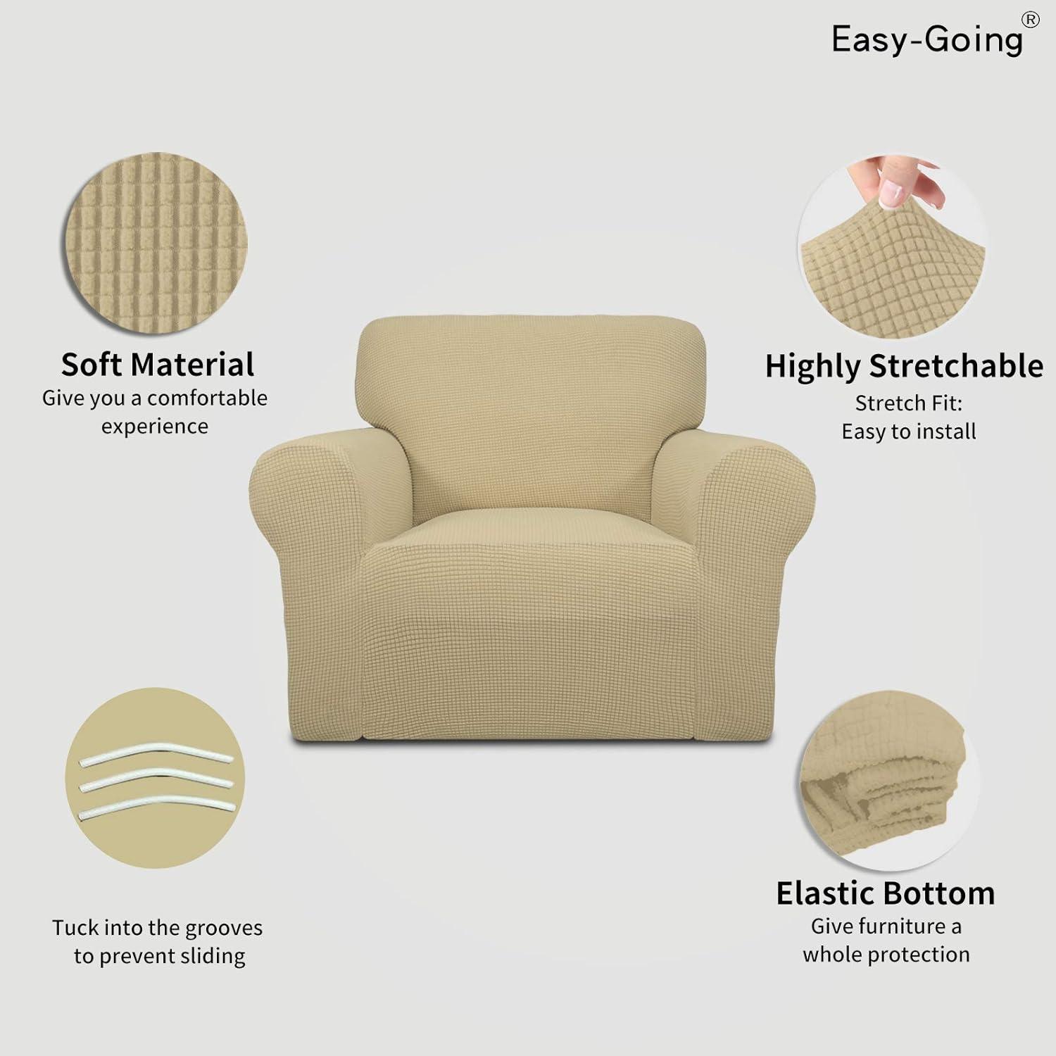 image:imageEasyGoing Stretch Sofa Slipcover 1Piece Sofa Cover Furniture Protector Couch Soft with Elastic Bottom for Kids Polyester Spandex Jacquard Fabric Small Checks Sofa Dark GrayBeige