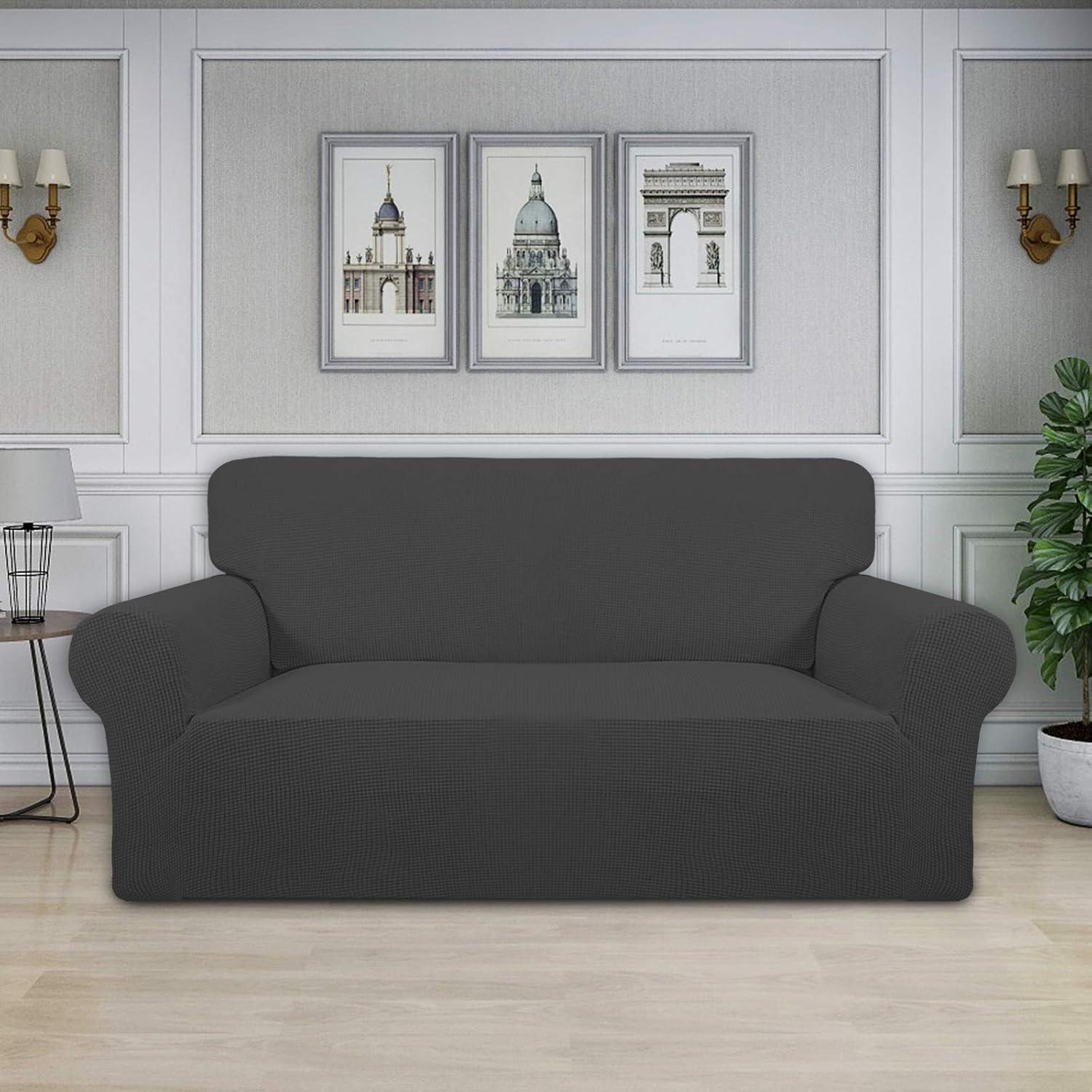 image:imageEasyGoing Stretch Sofa Slipcover 1Piece Sofa Cover Furniture Protector Couch Soft with Elastic Bottom for Kids Polyester Spandex Jacquard Fabric Small Checks Sofa Dark GrayDark Gray