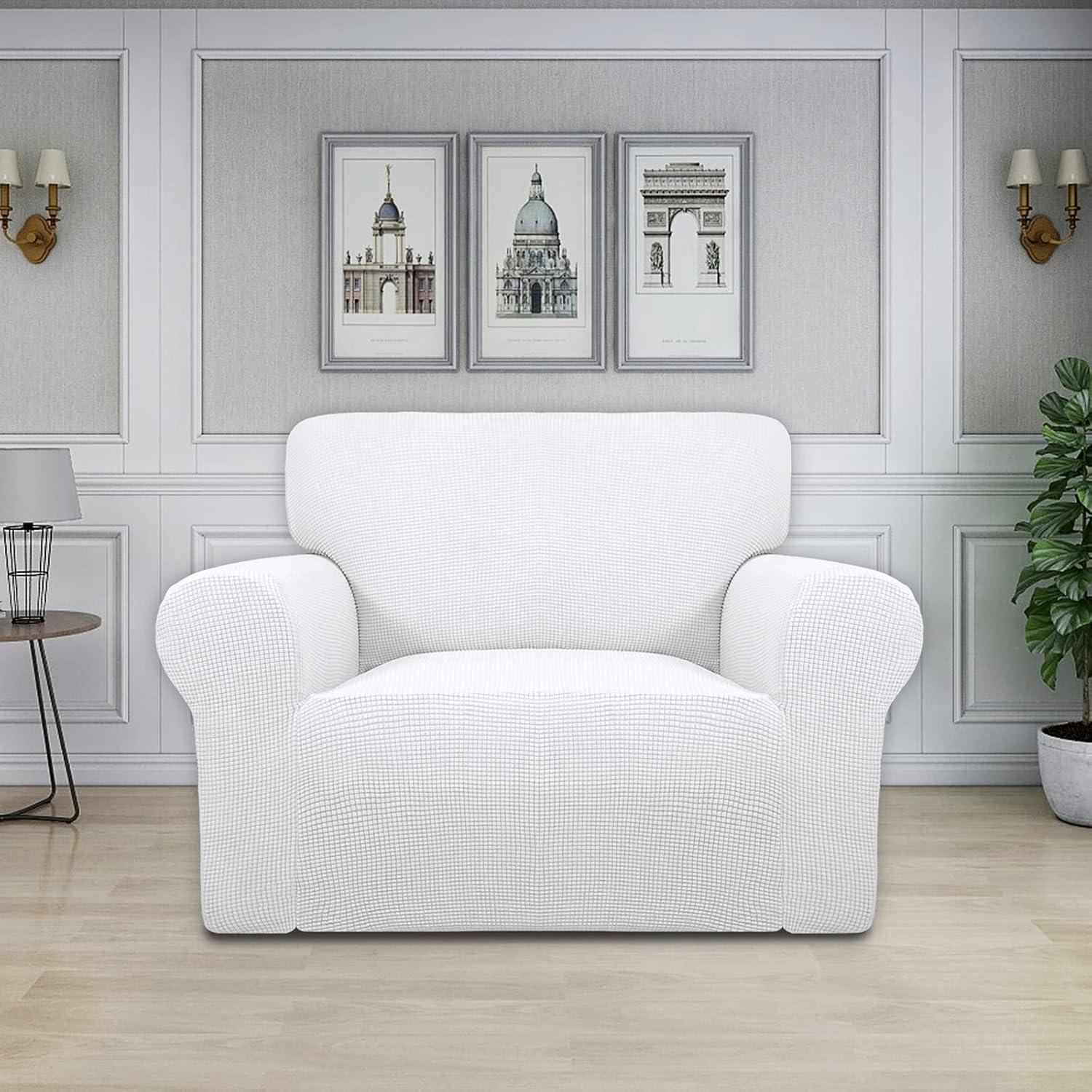 image:imageEasyGoing Stretch Sofa Slipcover 1Piece Sofa Cover Furniture Protector Couch Soft with Elastic Bottom for Kids Polyester Spandex Jacquard Fabric Small Checks Sofa Dark GraySnow White