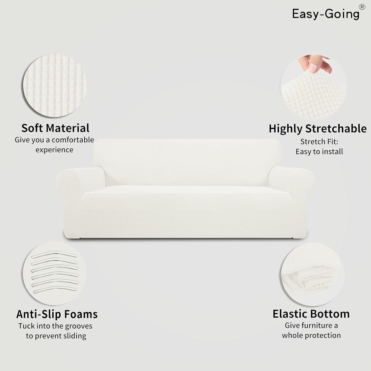 image:imageEasyGoing Stretch Sofa Slipcover 1Piece Sofa Cover Furniture Protector Couch Soft with Elastic Bottom for Kids Polyester Spandex Jacquard Fabric Small Checks Sofa Dark GrayCream