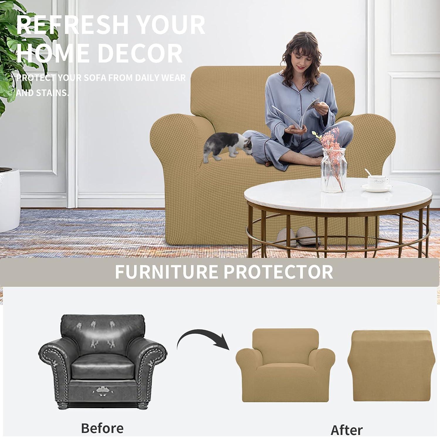 image:imageEasyGoing Stretch Sofa Slipcover 1Piece Sofa Cover Furniture Protector Couch Soft with Elastic Bottom for Kids Polyester Spandex Jacquard Fabric Small Checks Sofa Dark GrayGolden
