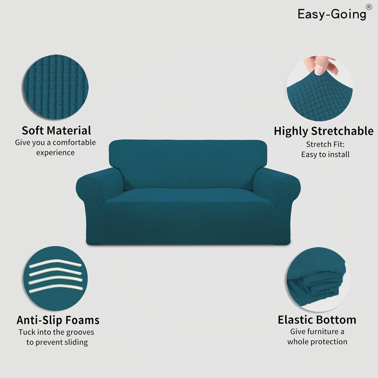 image:imageEasyGoing Stretch Sofa Slipcover 1Piece Sofa Cover Furniture Protector Couch Soft with Elastic Bottom for Kids Polyester Spandex Jacquard Fabric Small Checks Sofa Dark GrayPeacock Blue