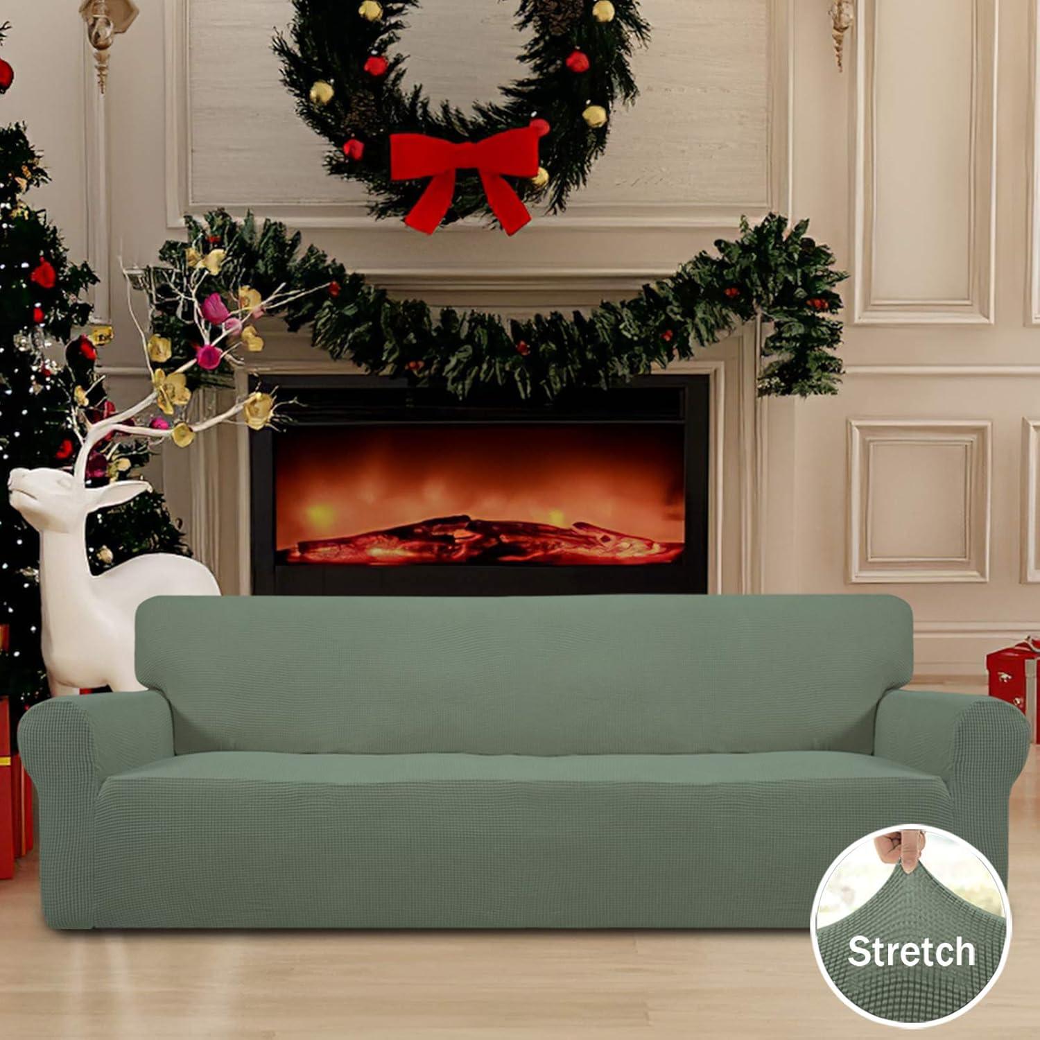 image:imageEasyGoing Stretch Sofa Slipcover 1Piece Sofa Cover Furniture Protector Couch Soft with Elastic Bottom for Kids Polyester Spandex Jacquard Fabric Small Checks Sofa Dark GrayGreyish Green
