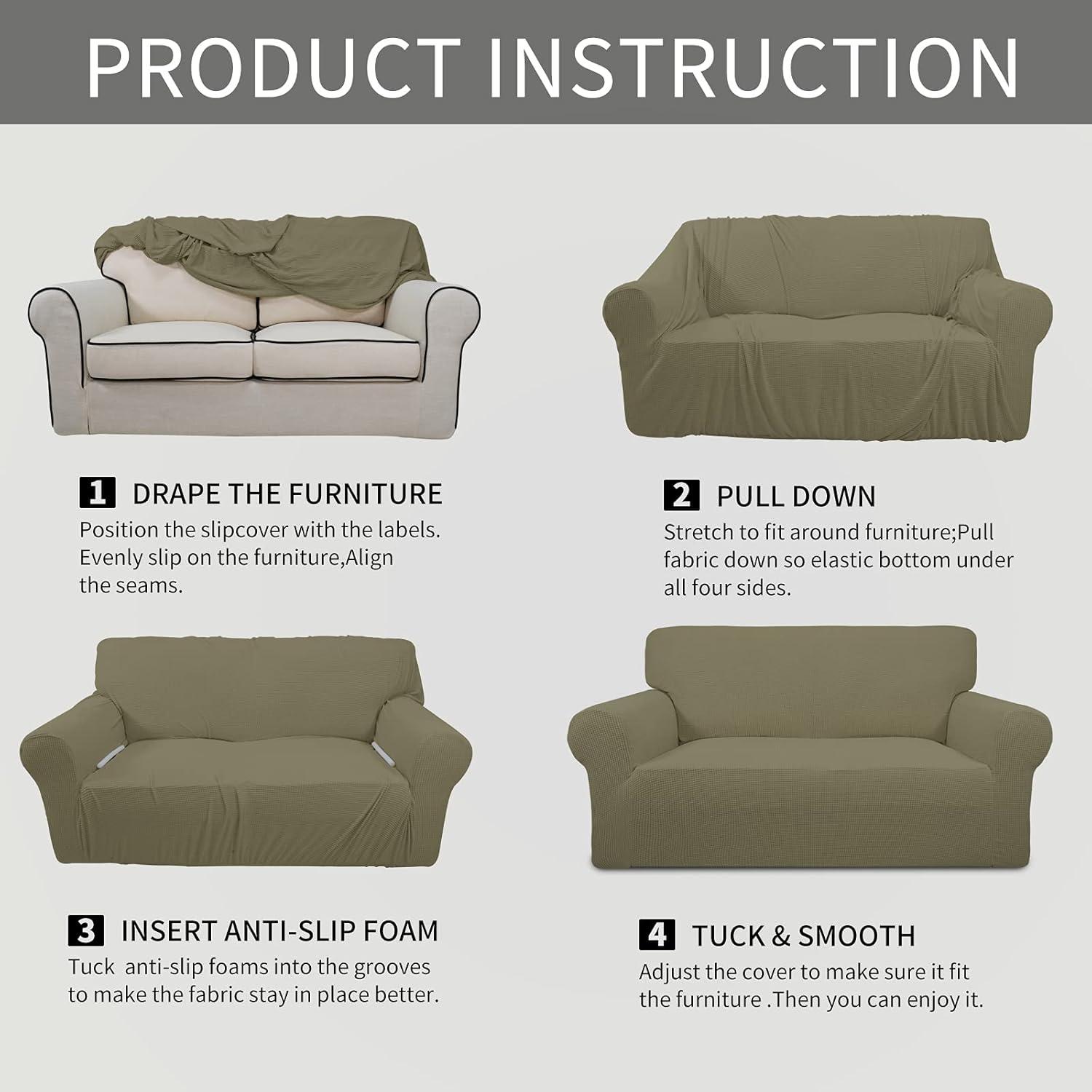 image:imageEasyGoing Stretch Sofa Slipcover 1Piece Sofa Cover Furniture Protector Couch Soft with Elastic Bottom for Kids Polyester Spandex Jacquard Fabric Small Checks Sofa Dark GrayKhaki