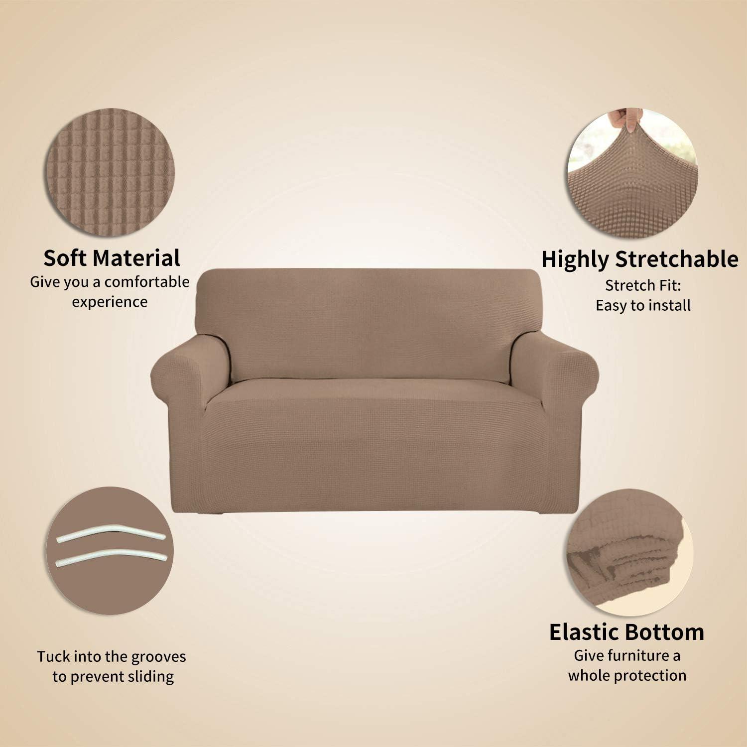 image:imageEasyGoing Stretch Sofa Slipcover 1Piece Sofa Cover Furniture Protector Couch Soft with Elastic Bottom for Kids Polyester Spandex Jacquard Fabric Small Checks Sofa Dark GrayCamel