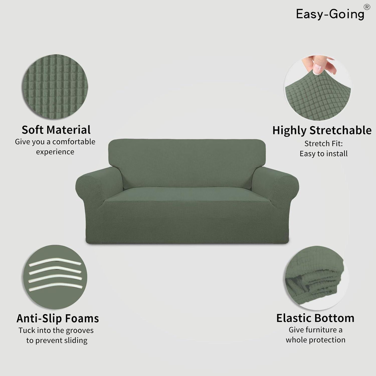 image:imageEasyGoing Stretch Sofa Slipcover 1Piece Sofa Cover Furniture Protector Couch Soft with Elastic Bottom for Kids Polyester Spandex Jacquard Fabric Small Checks Sofa Dark GrayGreyish Green