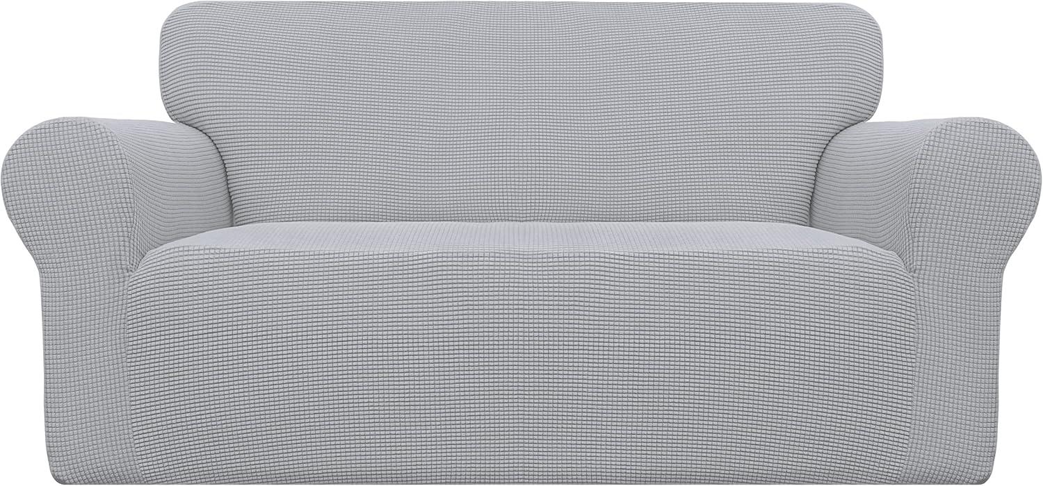 image:imageEasyGoing Stretch Sofa Slipcover 1Piece Sofa Cover Furniture Protector Couch Soft with Elastic Bottom for Kids Polyester Spandex Jacquard Fabric Small Checks Sofa Dark GraySilver Gray