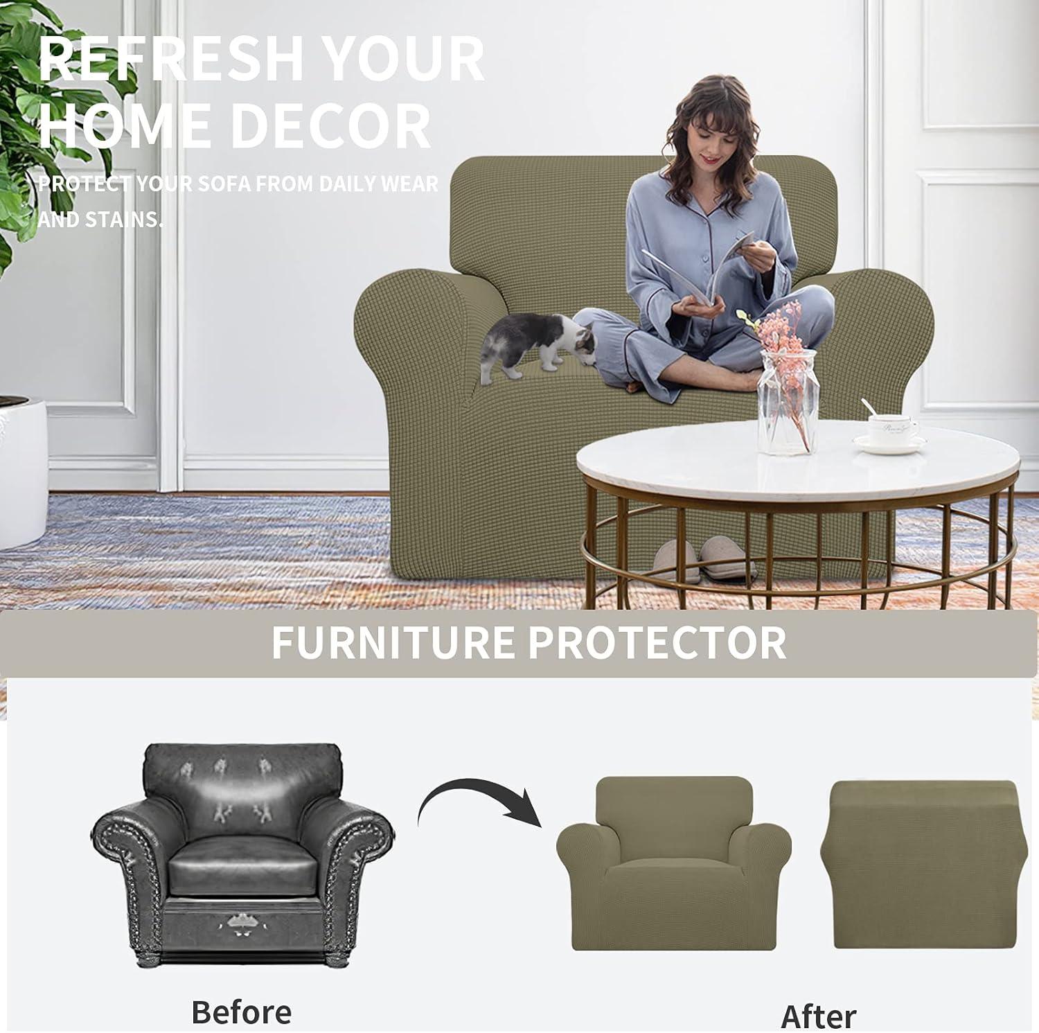 image:imageEasyGoing Stretch Sofa Slipcover 1Piece Sofa Cover Furniture Protector Couch Soft with Elastic Bottom for Kids Polyester Spandex Jacquard Fabric Small Checks Sofa Dark GrayKhaki