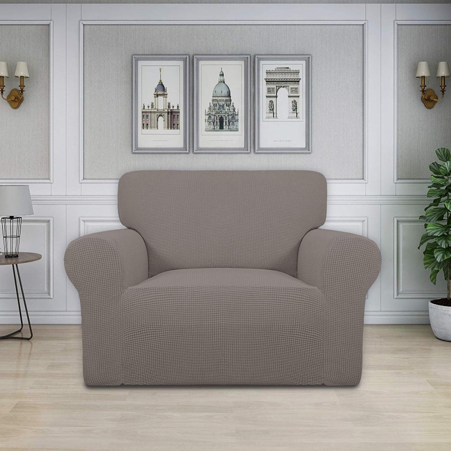 image:imageEasyGoing Stretch Sofa Slipcover 1Piece Sofa Cover Furniture Protector Couch Soft with Elastic Bottom for Kids Polyester Spandex Jacquard Fabric Small Checks Sofa Dark GrayTaupe
