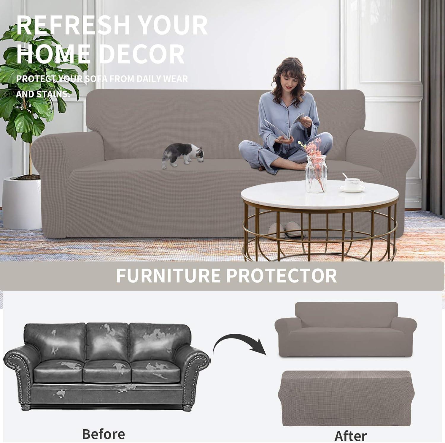 image:imageEasyGoing Stretch Sofa Slipcover 1Piece Sofa Cover Furniture Protector Couch Soft with Elastic Bottom for Kids Polyester Spandex Jacquard Fabric Small Checks Sofa Dark GrayTaupe