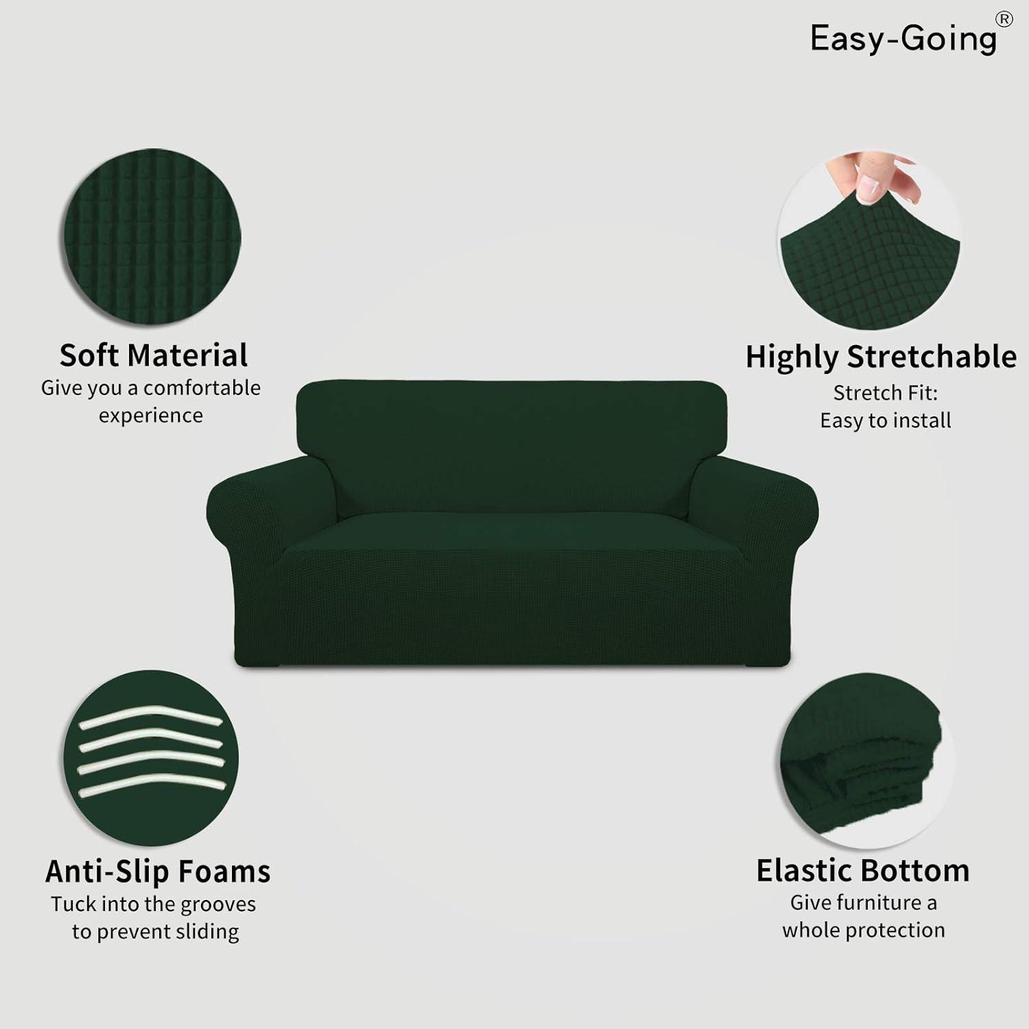 image:imageEasyGoing Stretch Sofa Slipcover 1Piece Sofa Cover Furniture Protector Couch Soft with Elastic Bottom for Kids Polyester Spandex Jacquard Fabric Small Checks Sofa Dark GrayDark Green
