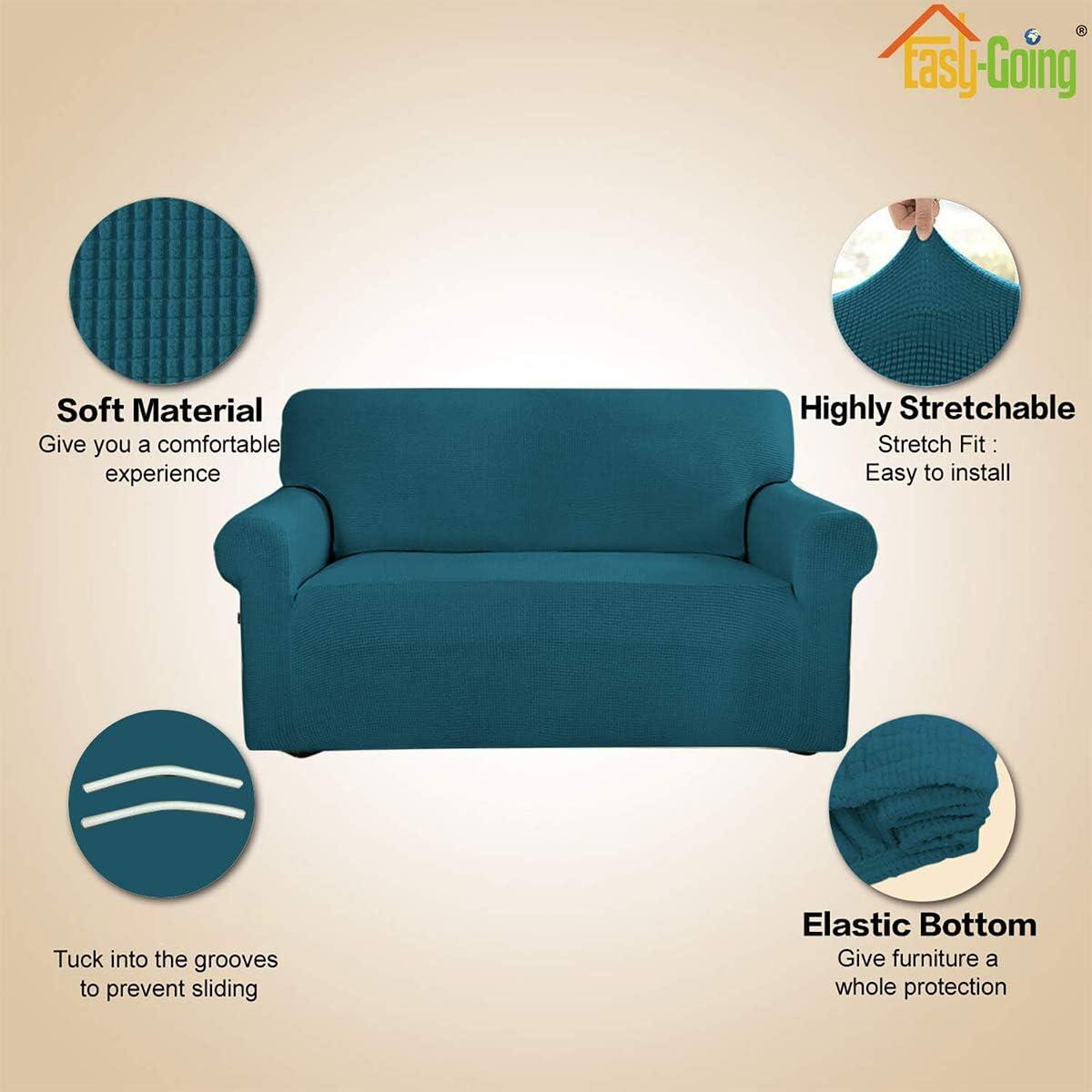image:imageEasyGoing Stretch Sofa Slipcover 1Piece Sofa Cover Furniture Protector Couch Soft with Elastic Bottom for Kids Polyester Spandex Jacquard Fabric Small Checks Sofa Dark GrayPeacock Blue