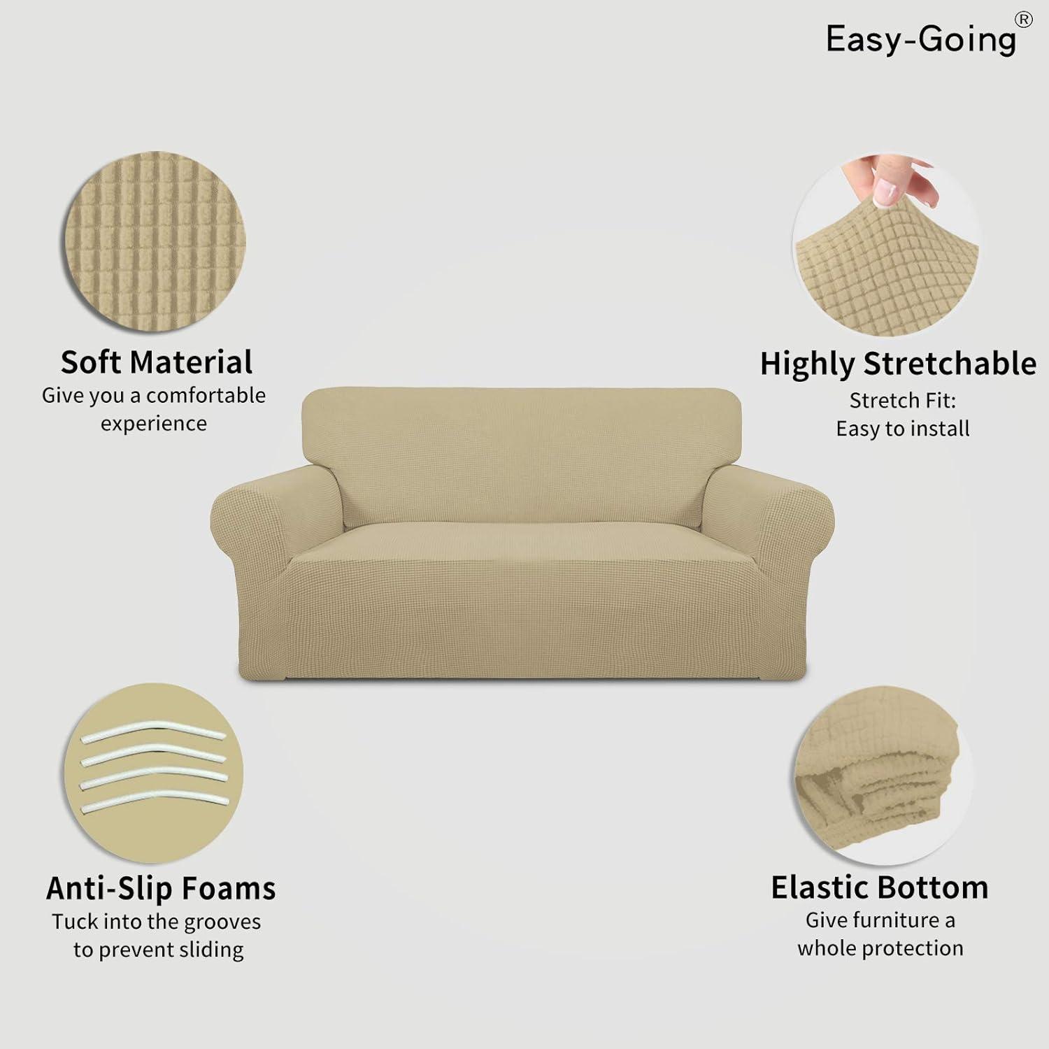image:imageEasyGoing Stretch Sofa Slipcover 1Piece Sofa Cover Furniture Protector Couch Soft with Elastic Bottom for Kids Polyester Spandex Jacquard Fabric Small Checks Sofa Dark GrayBeige